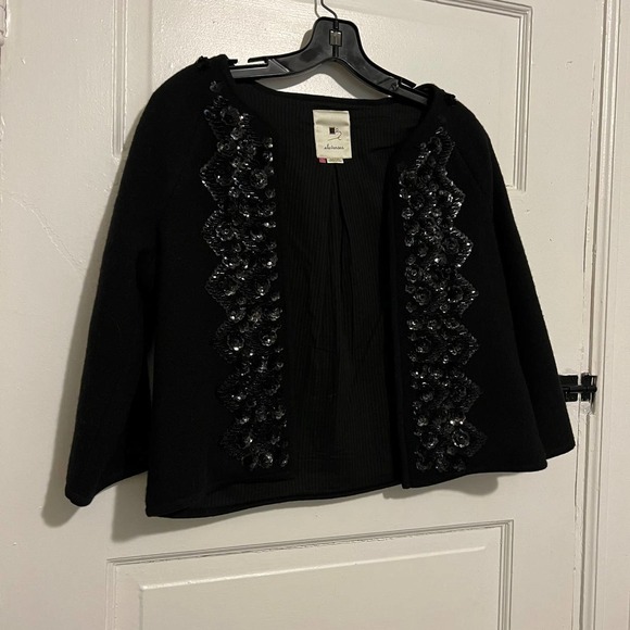 ELEVENSES black sequin trimmed wool jacket cardigan blazer S - Picture 1 of 9